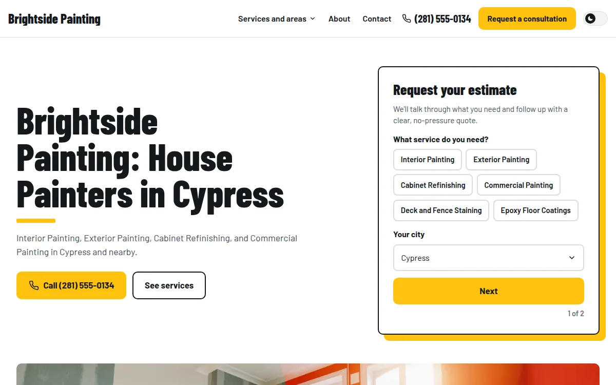 Fine Finish website design, sample home page