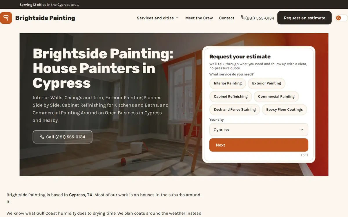 Home Crew website design, sample home page