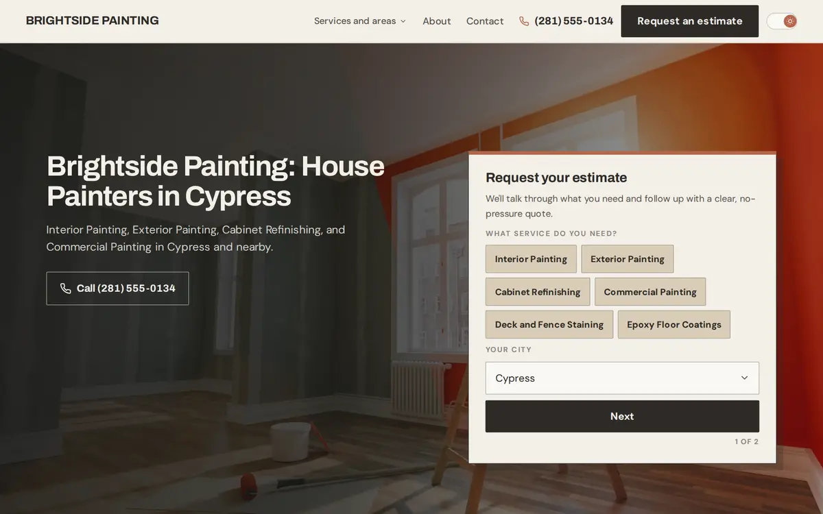 Paint Deck website design, sample home page